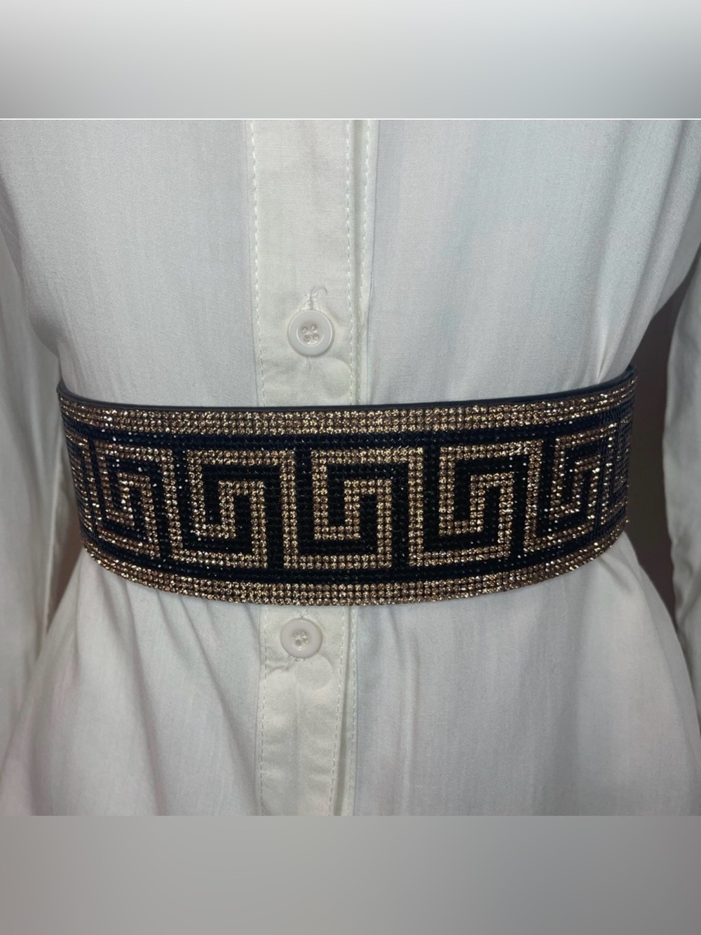 Black and brown rhinestones embellished elastic waistband belt